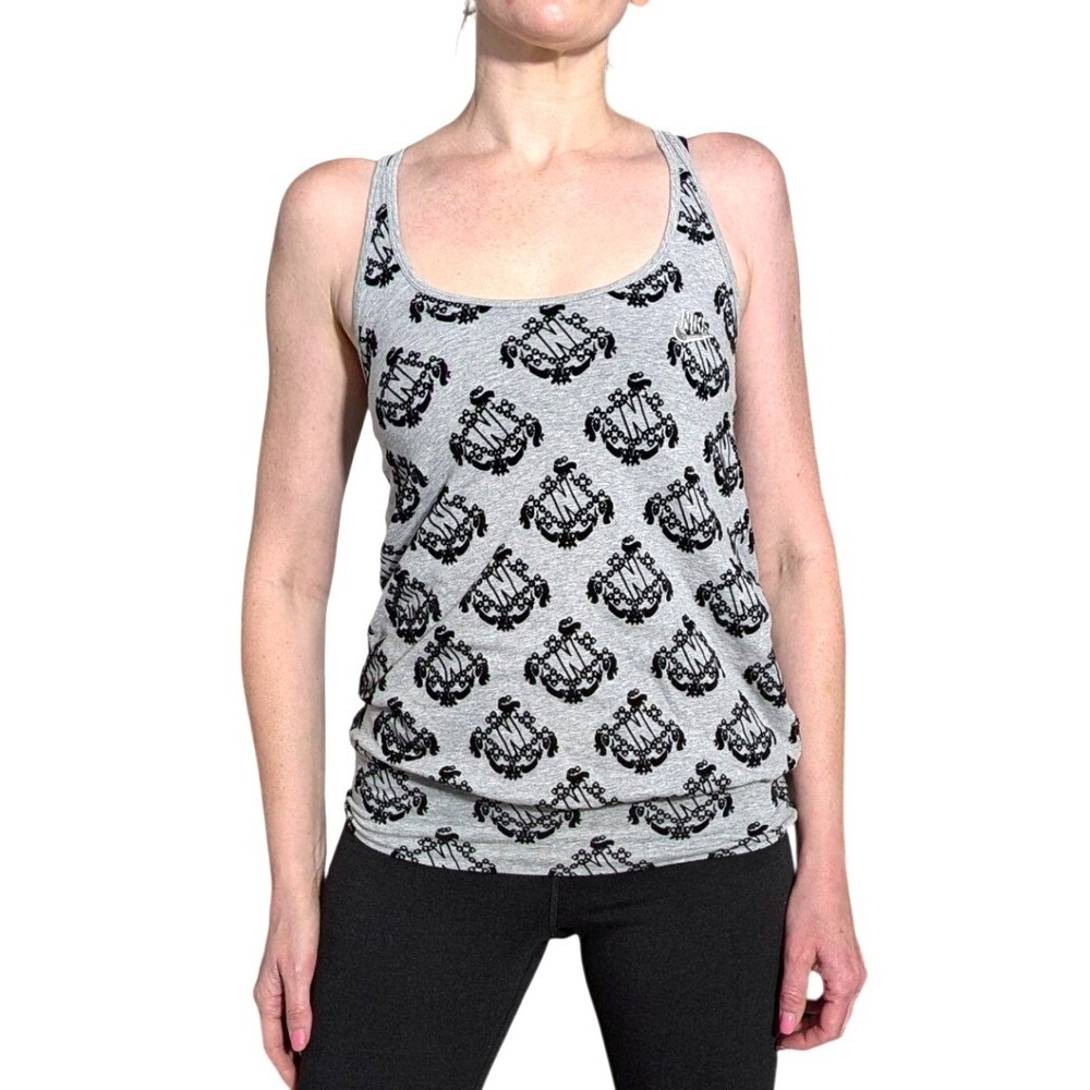 Nike Sportswear Gray Monogram Logo Print Strappy Athleisure Tank Top Y2K Size XS